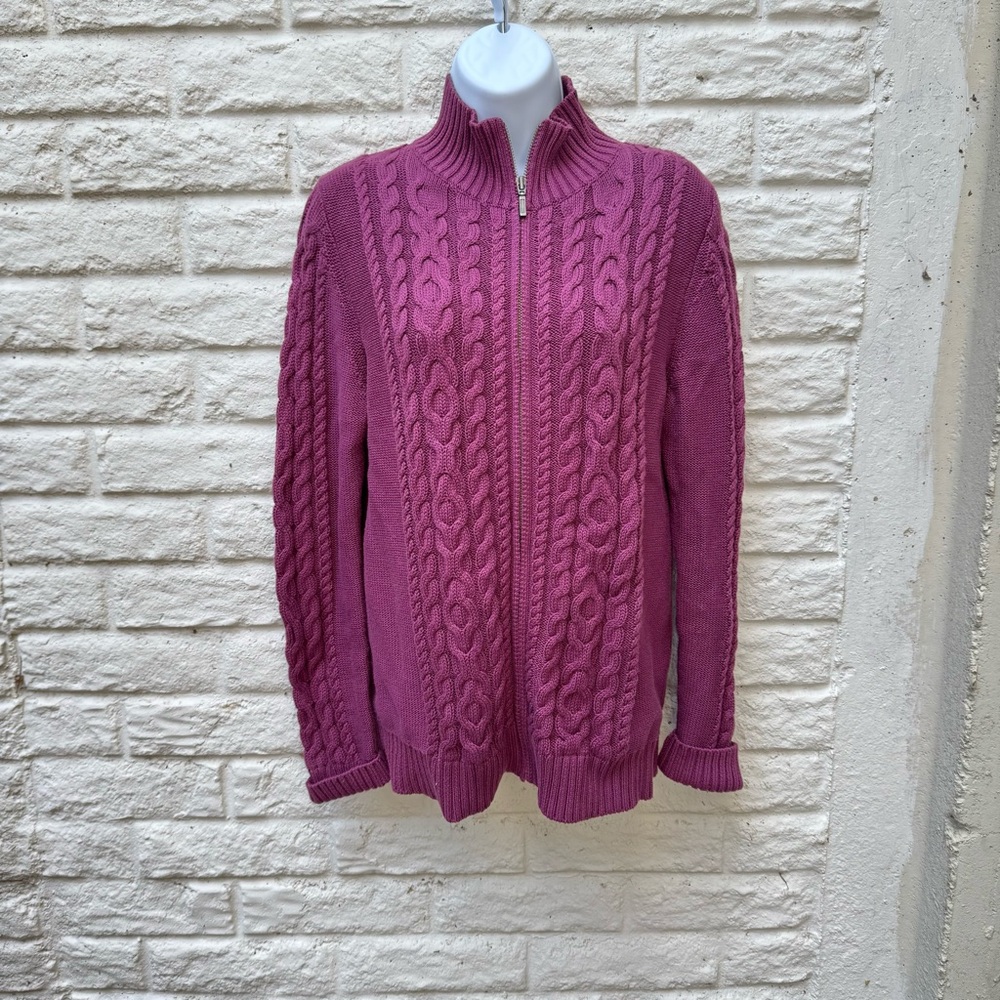 L.L. Bean Women's Zip-Up Cable Knit Cardigan - M